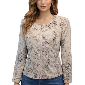 Molly Maxx vintage snakeskin neutral shaket PM M PETITE EUC full zip sweater